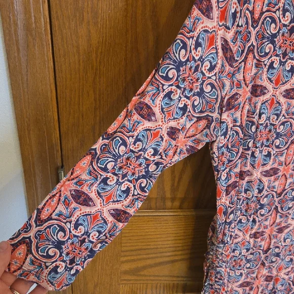 Maternity Printed Pink and Navy Long Sleeve Tunic Dress - Picture 3 of 5